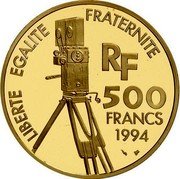 France 500 Francs Yves Montand 1994 Proof KM# 1106 LIBERTE EGALITE FRATERNITE RF 500 FRANCS 1994 coin obverse France 500 Francs Yves Montand 1994 Proof KM# 1106 LIBERTE EGALITE FRATERNITE RF 500 FRANCS 1994 coin obverse
