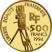 France 500 Francs Charlie Chaplin 1994 Proof KM# 1078 LIBERTE EGALITE FRATERNITE RF 500 FRANCS 1994 coin obverse France 500 Francs Charlie Chaplin 1994 Proof KM# 1078 LIBERTE EGALITE FRATERNITE RF 500 FRANCS 1994 coin obverse