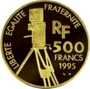 France 500 Francs Alfred Hitchcock 1995 Proof KM# 1090 LIBERTE EGALITE FRATERNITE RF 500 FRANCS 1995 coin obverse France 500 Francs Alfred Hitchcock 1995 Proof KM# 1090 LIBERTE EGALITE FRATERNITE RF 500 FRANCS 1995 coin obverse