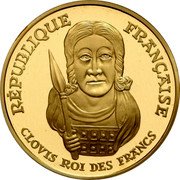 France 500 Francs King Clovis 1996 Proof KM# 1181 REPUBLIQUE FRANCAISE CLOVIS ROI DES FRANCS coin obverse France 500 Francs King Clovis 1996 Proof KM# 1181 REPUBLIQUE FRANCAISE CLOVIS ROI DES FRANCS coin obverse