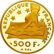 France 500 Francs-70 ECUS Descartes 1991 Proof KM# 1003 LIBERTE EGALITE FRATERNITE 70 ECUS DESCARTES coin obverse France 500 Francs-70 ECUS Descartes 1991 Proof KM# 1003 LIBERTE EGALITE FRATERNITE 70 ECUS DESCARTES coin obverse