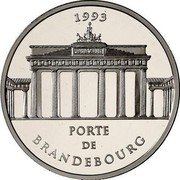 France 500 Francs-70 ECUS Brandenburg Gate 1993 Proof KM# 1035a 1993 PORTE DE BRANDEBOURG coin reverse France 500 Francs-70 ECUS Brandenburg Gate 1993 Proof KM# 1035a 1993 PORTE DE BRANDEBOURG coin reverse