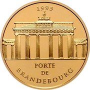 France 500 Francs-70 ECUS Brandenburg Gate 1993 Proof KM# 1035 1993 PORTE DE BRANDEBOURG coin reverse France 500 Francs-70 ECUS Brandenburg Gate 1993 Proof KM# 1035 1993 PORTE DE BRANDEBOURG coin reverse