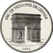 France 500 Francs-70 ECUS Arc de Triumph 1993 Proof KM# 1034a ARC DE TRIOMPHE DE L'ETOILE 1993 coin reverse France 500 Francs-70 ECUS Arc de Triumph 1993 Proof KM# 1034a ARC DE TRIOMPHE DE L'ETOILE 1993 coin reverse
