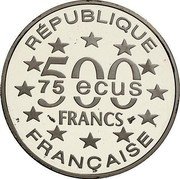 France 500 Francs-75 ECUS Big Ben 1994 Proof KM# 1071a REPUBLIQUE 75 ECUS 500 FRANCS FRANCAISE coin obverse France 500 Francs-75 ECUS Big Ben 1994 Proof KM# 1071a REPUBLIQUE 75 ECUS 500 FRANCS FRANCAISE coin obverse