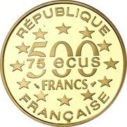 France 500 Francs-75 ECUS Big Ben 1994 Proof KM# 1071 REPUBLIQUE 75 ECUS 500 FRANCS FRANCAISE coin obverse France 500 Francs-75 ECUS Big Ben 1994 Proof KM# 1071 REPUBLIQUE 75 ECUS 500 FRANCS FRANCAISE coin obverse