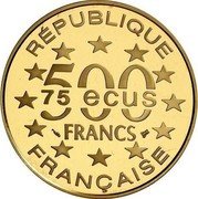 France 500 Francs 75 ECUS The Alhambra. Granada 1995 Proof KM# 1113 REPUBLIQUE 500 FRANCS 75 ECUS FRANCAISE coin obverse France 500 Francs 75 ECUS The Alhambra. Granada 1995 Proof KM# 1113 REPUBLIQUE 500 FRANCS 75 ECUS FRANCAISE coin obverse