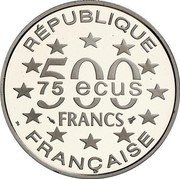 France 500 Francs-75 ECUS The Parthenon. Athens 1995 Proof KM# 1115a REPUBLIQUE 75 ECUS 500 FRANCS FRANCAISE coin obverse