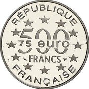 France 500 Francs-75 Euro St. Stephen's Cathedral in Vienna 1996 Proof KM# 1141a RÉPUBLIQUE 500 FRANCS 75 EURO FRANÇAISE coin obverse France 500 Francs-75 Euro St. Stephen's Cathedral in Vienna 1996 Proof KM# 1141a RÉPUBLIQUE 500 FRANCS 75 EURO FRANÇAISE coin obverse