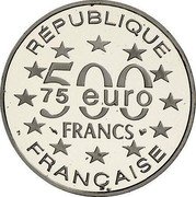 France 500 Francs-75 Euro Magere Brug. Amsterdam 1996 Proof KM# 1157a RÉPUBLIQUE 500 FRANCS 75 EURO FRANÇAISE coin obverse France 500 Francs-75 Euro Magere Brug. Amsterdam 1996 Proof KM# 1157a RÉPUBLIQUE 500 FRANCS 75 EURO FRANÇAISE coin obverse
