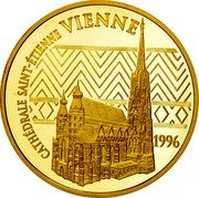 France 500 Francs-75 Euro St. Stephen's Cathedral. Vienna 1996 Proof KM# 1141 CATHÉDRALE SAINT-ETIENNE VIENNE 1996 coin reverse France 500 Francs-75 Euro St. Stephen's Cathedral. Vienna 1996 Proof KM# 1141 CATHÉDRALE SAINT-ETIENNE VIENNE 1996 coin reverse