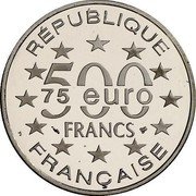 France 500 Francs-75 Euro Luxembourg. Wenceslas Wall 1997 Proof KM# 1192a RÉPUBLIQUE 500 FRANCS 75 EURO FRANÇAISE coin obverse