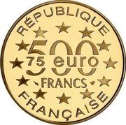 France 500 Francs-75 Euro Luxembourg. Wenceslas Wall 1997 Proof KM# 1192 RÉPUBLIQUE 500 FRANCS 75 EURO FRANÇAISE coin obverse France 500 Francs-75 Euro Luxembourg. Wenceslas Wall 1997 Proof KM# 1192 RÉPUBLIQUE 500 FRANCS 75 EURO FRANÇAISE coin obverse