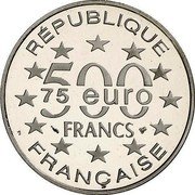 France 500 Francs-75 Euro Ireland. Rock of Cashel 1997 Proof KM# 1190a RÉPUBLIQUE 500 FRANCS 75 EURO FRANÇAISE coin obverse