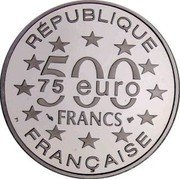 France 500 Francs-75 Euro Little Mermaid Statue in Copenhagen 1997 Proof KM# 1179a RÉPUBLIQUE FRANÇAISE 500 FRANCS 75 EURO coin obverse