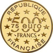 France 500 Francs-75 Euro St. Nicholas Cathedral. Helsinki 1997 Proof KM# 1177 RÉPUBLIQUE 500 FRANCS 75 EURO FRANÇAISE coin obverse France 500 Francs-75 Euro St. Nicholas Cathedral. Helsinki 1997 Proof KM# 1177 RÉPUBLIQUE 500 FRANCS 75 EURO FRANÇAISE coin obverse