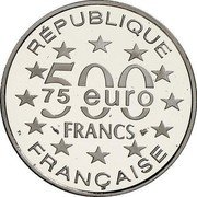 France 500 Francs-75 Euro The Tour of Belem. Lisbon 1997 Proof KM# 1175a RÉPUBLIQUE 500 FRANCS 75 EURO FRANÇAISE coin obverse France 500 Francs-75 Euro The Tour of Belem. Lisbon 1997 Proof KM# 1175a RÉPUBLIQUE 500 FRANCS 75 EURO FRANÇAISE coin obverse