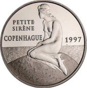 France 500 Francs-75 Euro Little Mermaid Statue in Copenhagen 1997 Proof KM# 1179a PETITE SIRÈNE COPENHAGUE 1997 coin reverse
