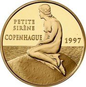 France 500 Francs-75 Euro Little Mermaid statue in Copenhagen 1997 Proof KM# 1179 PETITE SIRÈNE COPENHAGUE 1997 coin reverse France 500 Francs-75 Euro Little Mermaid statue in Copenhagen 1997 Proof KM# 1179 PETITE SIRÈNE COPENHAGUE 1997 coin reverse