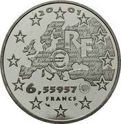 France 6.55957 Francs Motto. Liberty 2001 Proof KM# 1278 2001 RF € 6,55957 FRANCS coin obverse