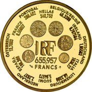 France 655.957 Francs Euro Conversion 2000 Proof KM# 1261 BELGIQUE/BELGIË 40,3399 IRELAND 0.787564 DEUTSCHLAND 1,95583 ITALIA 1936,27 LUXEMBOURG 40,3399 SUOMI 5,64573 NEDERLAND 2,20371 ESPAÑA 166,386 ÖSTERREICH 13,7603 FRANCE 6,55957 PORTUGAL 200,482 HELLAS 340,750 LIBERTÉ ÉGALITÉ FRATERNITÉ R F 19 99 J. JIMENEZ LIBERTÉ ÉGALITÉ FRATERNITÉ R F 19 99 J. JIMENEZ RF 1999 L. JORIO D'AP. O. ROTY RF 1999 F. COURTIADE RF RF 1999 L. JORIO D'AP. O. ROTY RF 1999 F. COURTIADE 655,957 FRANCS coin obverse France 655.957 Francs Euro Conversion 2000 Proof KM# 1261 BELGIQUE/BELGIË 40,3399 IRELAND 0.787564 DEUTSCHLAND 1,95583 ITALIA 1936,27 LUXEMBOURG 40,3399 SUOMI 5,64573 NEDERLAND 2,20371 ESPAÑA 166,386 ÖSTERREICH 13,7603 FRANCE 6,55957 PORTUGAL 200,482 HELLAS 340,750 LIBERTÉ ÉGALITÉ FRATERNITÉ R F 19 99 J. JIMENEZ LIBERTÉ ÉGALITÉ FRATERNITÉ R F 19 99 J. JIMENEZ RF 1999 L. JORIO D'AP. O. ROTY RF 1999 F. COURTIADE RF RF 1999 L. JORIO D'AP. O. ROTY RF 1999 F. COURTIADE 655,957 FRANCS coin obverse