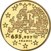 France 655.957 Francs Liberte 2001 Proof KM# 1281 20 01 RF 655,957 FRANCS coin obverse