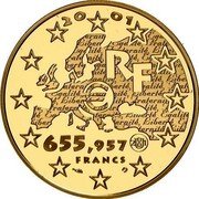 France 655.957 Francs Fraternite 2001 Proof KM# 1279 20 01 RF 655,957 FRANCS coin obverse