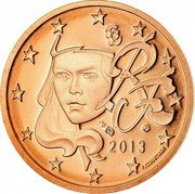 France Euro Cent Marianne 2013 KM# 1282 RF 2013 F. COURTIADE coin obverse France Euro Cent Marianne 2013 KM# 1282 RF 2013 F. COURTIADE coin obverse