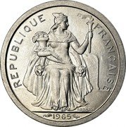 France Franc French Polynesia 1965 (a) KM# 2 REPUBLIQUE FRANÇAISE G.B.BAZOR 1965 coin obverse