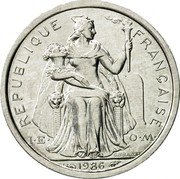 France Franc French Polynesia 1986 (a) KM# 11 REPUBLIQUE FRANÇAISE I E O M G.B.BAZOR 1994 coin obverse France Franc French Polynesia 1986 (a) KM# 11 REPUBLIQUE FRANÇAISE I E O M G.B.BAZOR 1994 coin obverse