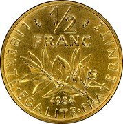 France 1/2 Franc (France) KM# P901 LIBERTE EGALITE FRATERNITE 1/2 FRANC 1984 coin reverse France 1/2 Franc (France) KM# P901 LIBERTE EGALITE FRATERNITE 1/2 FRANC 1984 coin reverse