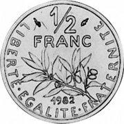 France 1/2 Franc KM# P729 Modern Republic LIBERTE EGALITE FRATERNITE 1/2 FRANC 1982 coin reverse