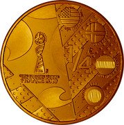 France 1/4 Euro FIFA Women World Cup. Africa 2019  KM# 2555 FIFA TM COUPE DU MONDE FÉMININE FRANCE 2019 1/4€ USA 1991 1999 2015 NORVEGE 1995 ALLEMAGNE 2003 2007 JAPON 2011 coin reverse