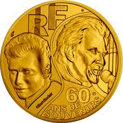 France 1/4 Euro Johnny Halliday 2020  KM# 2848 RF 60 ANS DE SOUVENIRS ®BOMROCKER coin obverse