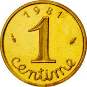 France 1 Centime Piedfort 1981 KM# P685 1981 1 CENTIME coin reverse France 1 Centime Piedfort 1981 KM# P685 1981 1 CENTIME coin reverse
