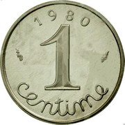 France 1 Centime Piedfort 1980 KM# P654 RÉPUBLIQUE FRANÇAISE coin obverse