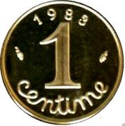France 1 Centime Piedfort 1983 KM# P755 RÉPUBLIQUE FRANÇAISE coin obverse