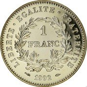 France 1 Franc (200th Anniversary of the First French Republic- Essai) 1 FRANC LIBERTE EGALITE FRATERNITE 1992 coin obverse