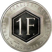 France 1 Franc (30th Anniversary of Fifth Republic - Essai) KM# E138 ER RÉPUBLIQUE FRANÇAISE CHARLES DE GAULLE coin obverse France 1 Franc (30th Anniversary of Fifth Republic - Essai) KM# E138 ER RÉPUBLIQUE FRANÇAISE CHARLES DE GAULLE coin obverse