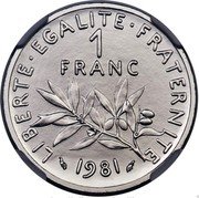 France 1 Franc (O. Roty - Piedfort) KM# P702 LIBERTE EGALITE FRATERNITE 1 FRANC 1981 coin reverse France 1 Franc (O. Roty - Piedfort) KM# P702 LIBERTE EGALITE FRATERNITE 1 FRANC 1981 coin reverse