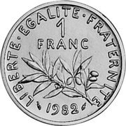 France 1 Franc (Piedfort.) KM# P733 LIBERTE EGALITE FRATERNITE 1 FRANC 1989 coin reverse France 1 Franc (Piedfort.) KM# P733 LIBERTE EGALITE FRATERNITE 1 FRANC 1989 coin reverse