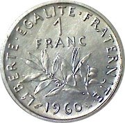 France 1 Franc (Piedfort) LIBERTE EGALITE FRATERNITE 1 FRANC 1960 coin reverse France 1 Franc (Piedfort) LIBERTE EGALITE FRATERNITE 1 FRANC 1960 coin reverse