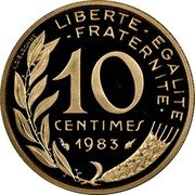France 10 Centimes KM# P762 Modern Republic LIBERTE EGALITE FRATERNITE 10 CENTIMES 1983 A. DIEUDONNE coin reverse France 10 Centimes KM# P762 Modern Republic LIBERTE EGALITE FRATERNITE 10 CENTIMES 1983 A. DIEUDONNE coin reverse