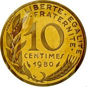 France 10 Centimes (Piedfort) KM# P659 LIBERTE EGALITE FRATERNITE 10 CENTIMES 1980 A. DIEUDONNE coin reverse France 10 Centimes (Piedfort) KM# P659 LIBERTE EGALITE FRATERNITE 10 CENTIMES 1980 A. DIEUDONNE coin reverse