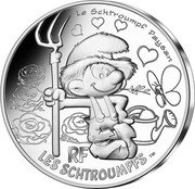 France 10 Euro (The Farmer Smurf) KM# 2858 LE SCHTROUPMF PAYSAN RF LES SCHTROUMPFS TM coin reverse France 10 Euro (The Farmer Smurf) KM# 2858 LE SCHTROUPMF PAYSAN RF LES SCHTROUMPFS TM coin reverse