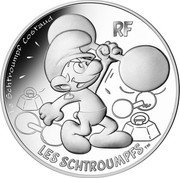 France 10 Euro (The Hefty Smurf) KM# 2860 LE SCHTROUMPF COSTAUD RF LES SCHTROUMPFS TM coin reverse France 10 Euro (The Hefty Smurf) KM# 2860 LE SCHTROUMPF COSTAUD RF LES SCHTROUMPFS TM coin reverse
