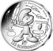France 10 Euro (The Poet Smurf) KM# 2857 LE SCHTROUMPF POÈTE RF LES SCHTROUMPFS TM coin reverse France 10 Euro (The Poet Smurf) KM# 2857 LE SCHTROUMPF POÈTE RF LES SCHTROUMPFS TM coin reverse