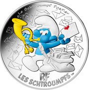 France 10 Euro (The Postman Smurf) KM# 2865 LE SCHTROUMPF POSTIER RF LES SCHTROUMPFS TM coin reverse France 10 Euro (The Postman Smurf) KM# 2865 LE SCHTROUMPF POSTIER RF LES SCHTROUMPFS TM coin reverse