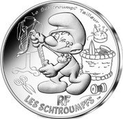 France 10 Euro (The Tailor Smurf) KM# 2859 LE SCHTROUMPF TAILLEUR RF LES SCHTROUMPFS TM coin reverse France 10 Euro (The Tailor Smurf) KM# 2859 LE SCHTROUMPF TAILLEUR RF LES SCHTROUMPFS TM coin reverse