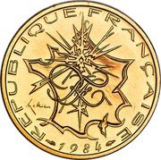 France 10 Francs France 1984 KM# P917 RF REPUBLIQUE FRANÇAISE 1984 coin obverse France 10 Francs France 1984 KM# P917 RF REPUBLIQUE FRANÇAISE 1984 coin obverse